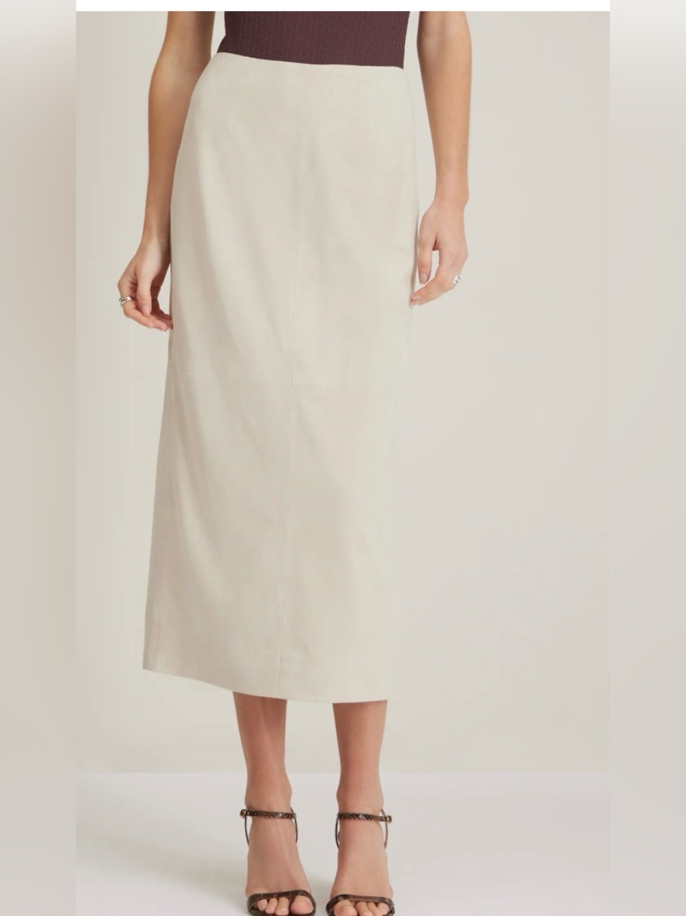 Nordstrom Beige Oatmeal Suede Midi Pencil Skirt Large